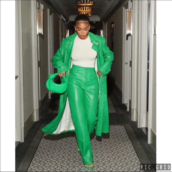 ZARA COLOURED FAUX LEATHER TROUSERS GREEN SIZE-XL - Picture 1 of 16